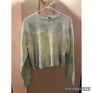 Blue, green and white tie dyed cropped sweater